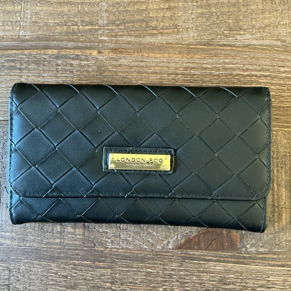 London Fog Lara Woven Black Flap Wallet.